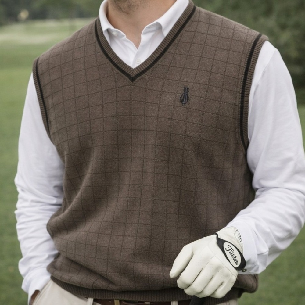 Cypress Links Mens Golf Sweater Vest ‎ XL Brown Preppy Classic Knit USA Made Vtg